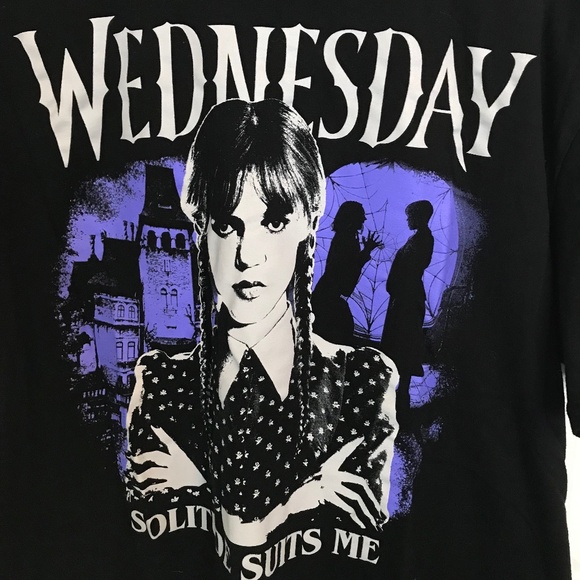 Halloween Netflix Wednesday Graphic Short Sleeve Cotton T-Shirt Plus Size 2XL - Picture 5 of 6